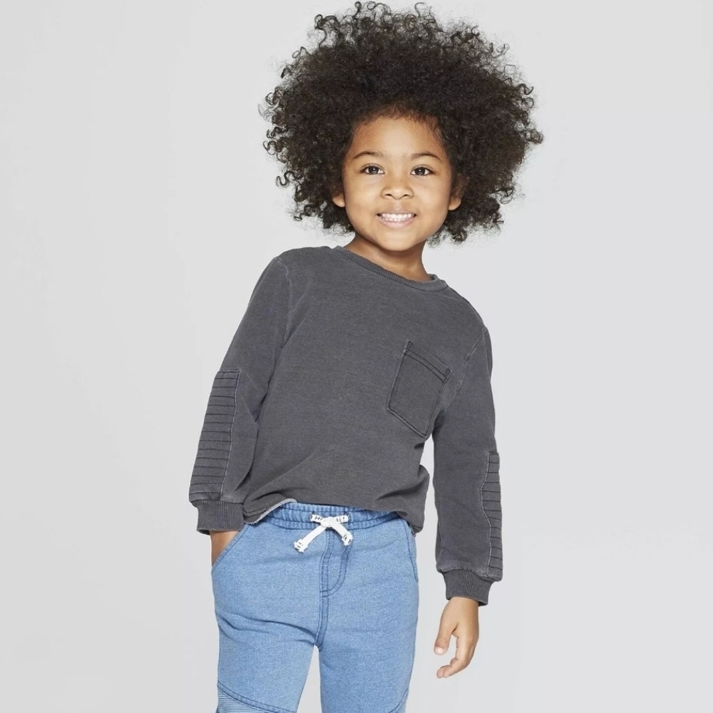 Art Class Moto Long Sleeve Lightweight Sweatshirt Washed Black Size 4T - Picture 2 of 13